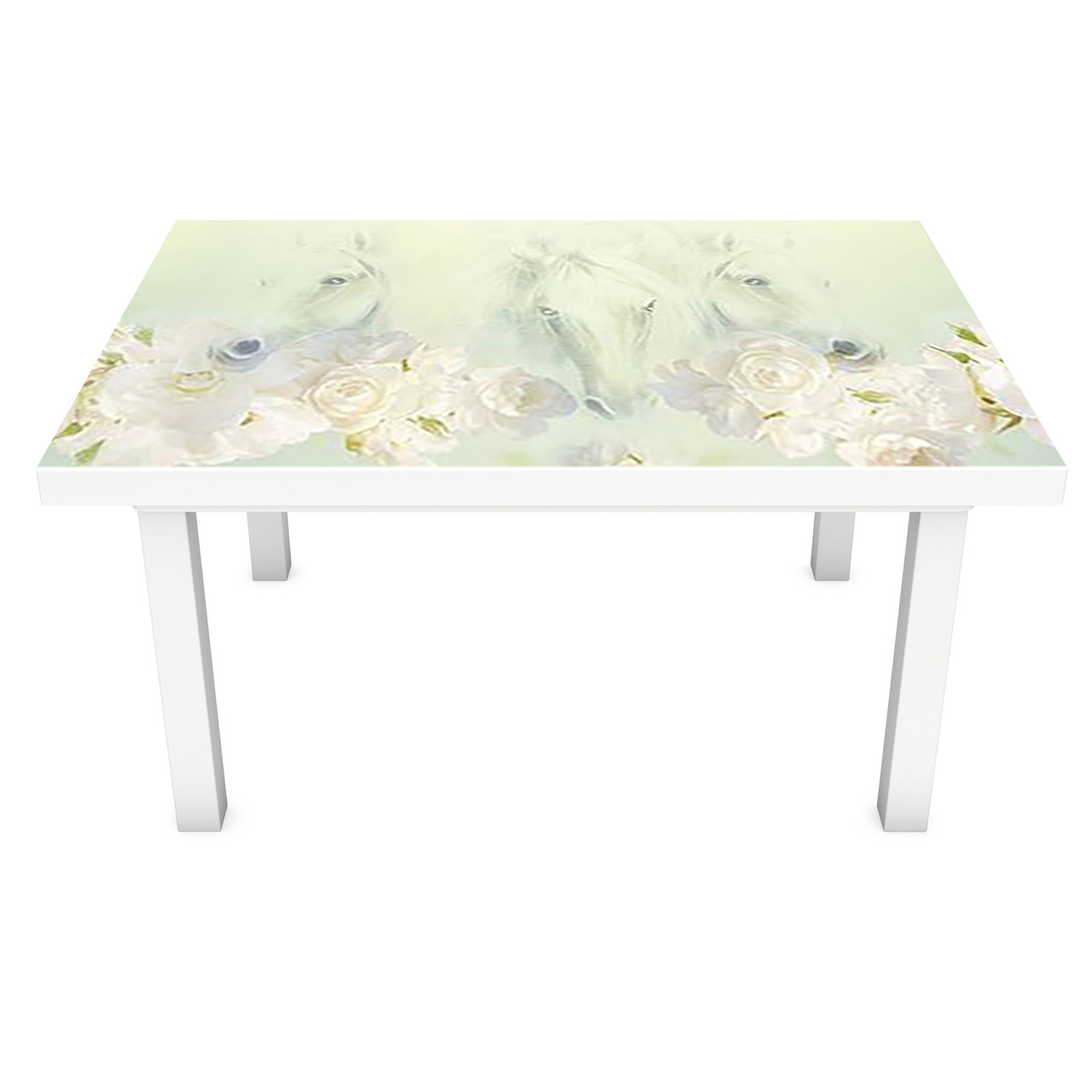 Наклейка на стіл Намальовані Троянди (вінілова плівка ПВХ для меблів) білі квіти Зелений 600*1200мм, фото 1