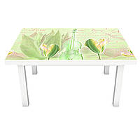 Наклейка на стол Зеленые Тюльпаны (виниловая пленка ПВХ для мебели) цветы скрипка надписи 600*1200 мм