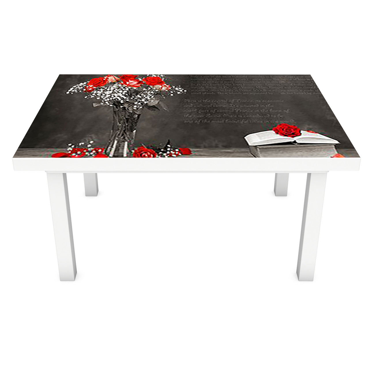 Наклейка на стіл Червоні Маки (вінілова плівка ПВХ для меблів) 3Д продовження столу Сірий 600*1200мм, фото 1