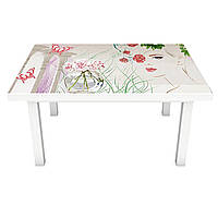 Наклейка на стол Девушка Весна (виниловая пленка ПВХ для мебели) цветы бабочки Розовый 600*1200 мм