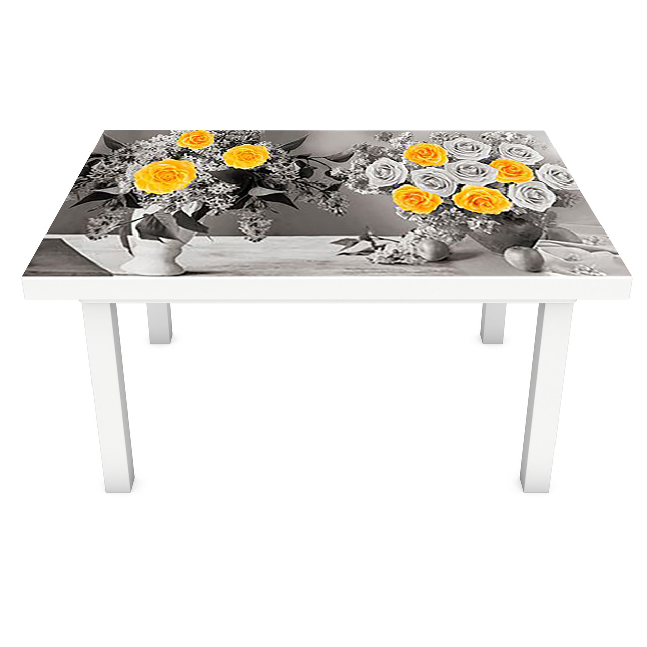 Наклейка на стіл Жовтий акцент (ПВХ інтер'єрна плівка для меблів) троянди квіти глечики Сірий 600*1200мм, фото 1