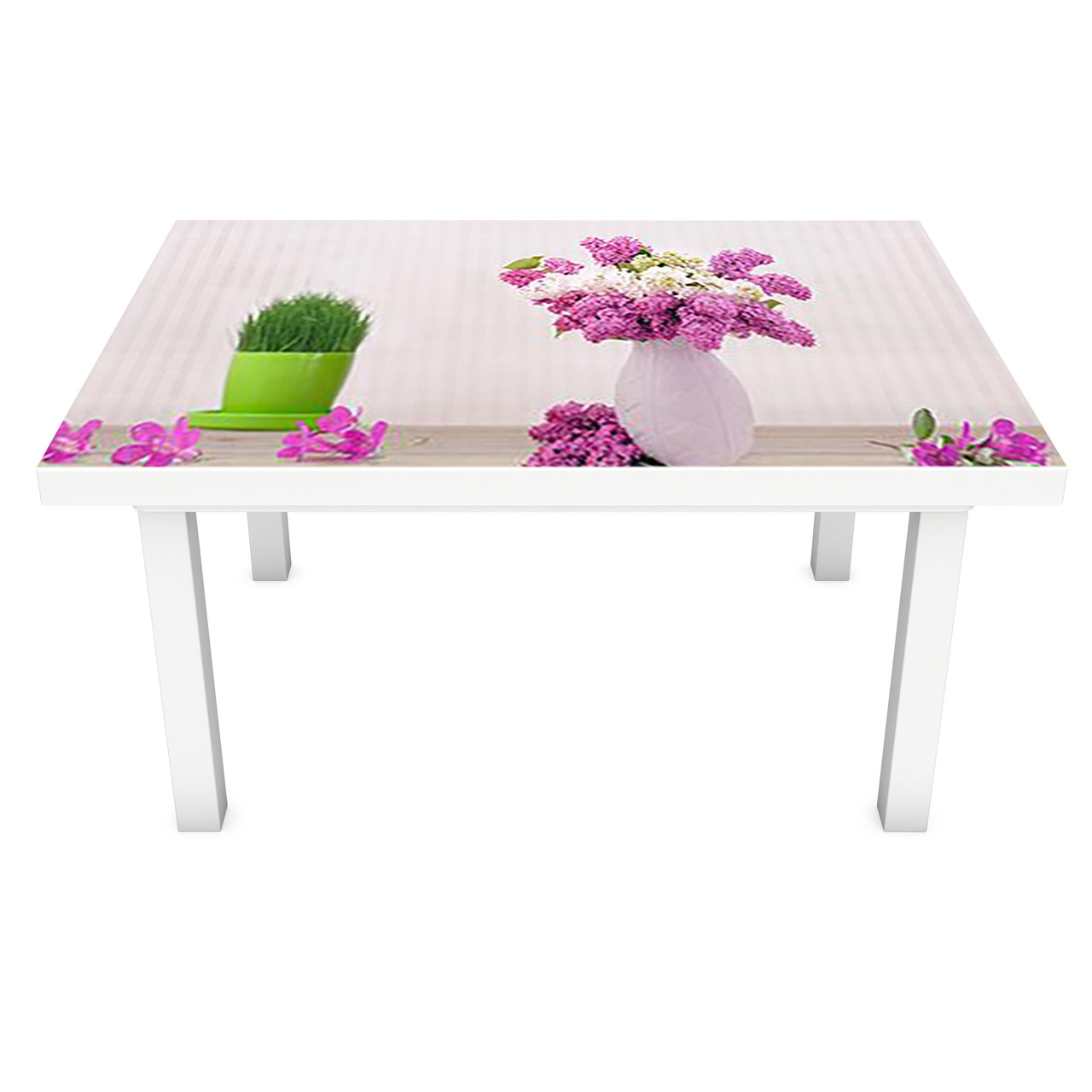 Наклейка на стіл Трава і Бузок (ПВХ інтер'єрна плівка для меблів) букет в горщику Сірий 600*1200мм, фото 1