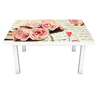 Наклейка на стол Письмо и Розы (ПВХ интерьерная пленка для мебели) цветы надписи Розовый 600*1200 мм