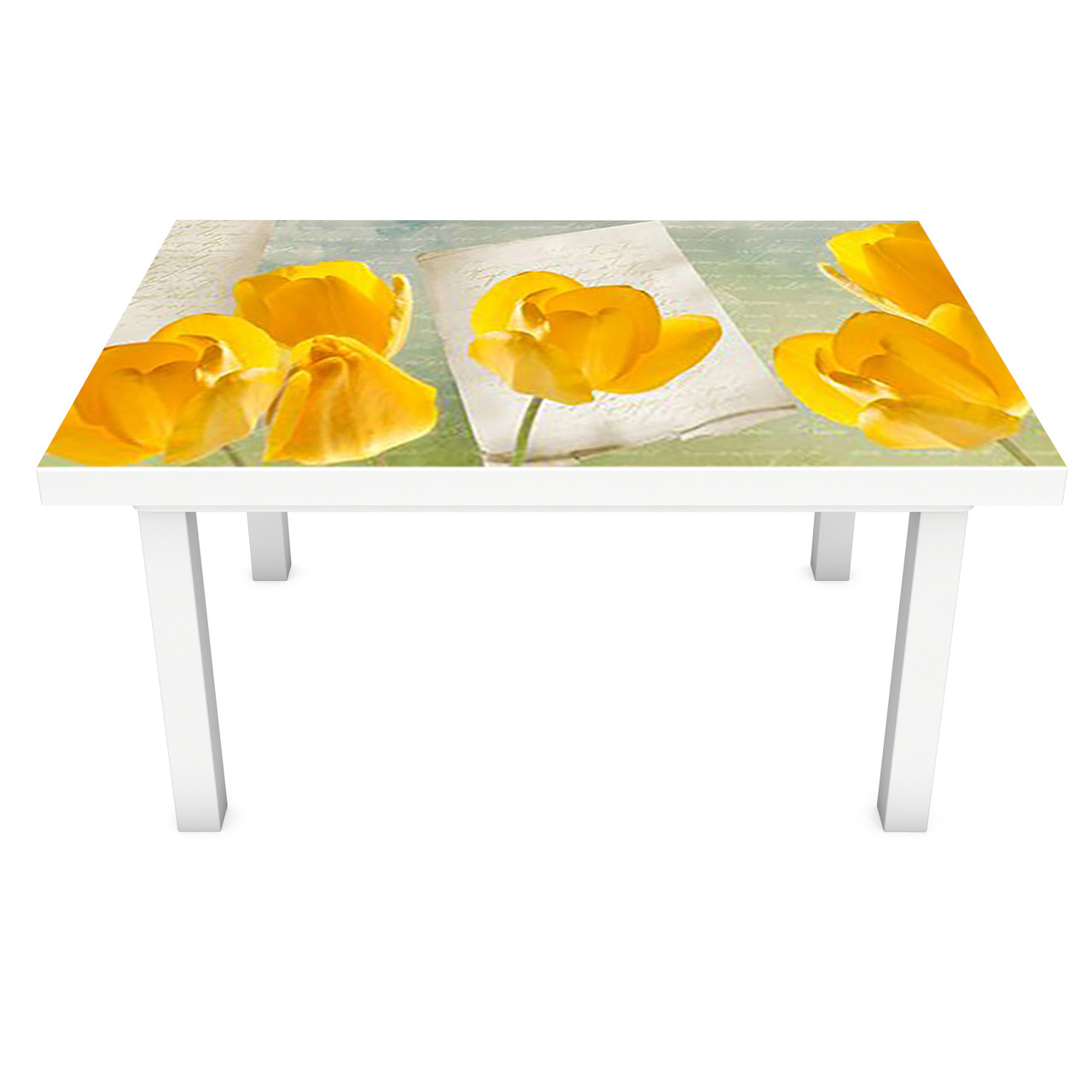 Наклейка на стіл Жовті Тюльпани (ПВХ інтер'єрна плівка для меблів) лист квіти Абстракція 600*1200мм, фото 1