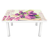 Наклейка на стол Тюльпаны Италия (ПВХ интерьерная пленка для мебели) букет Цветы Фиолетовый 600*1200 мм