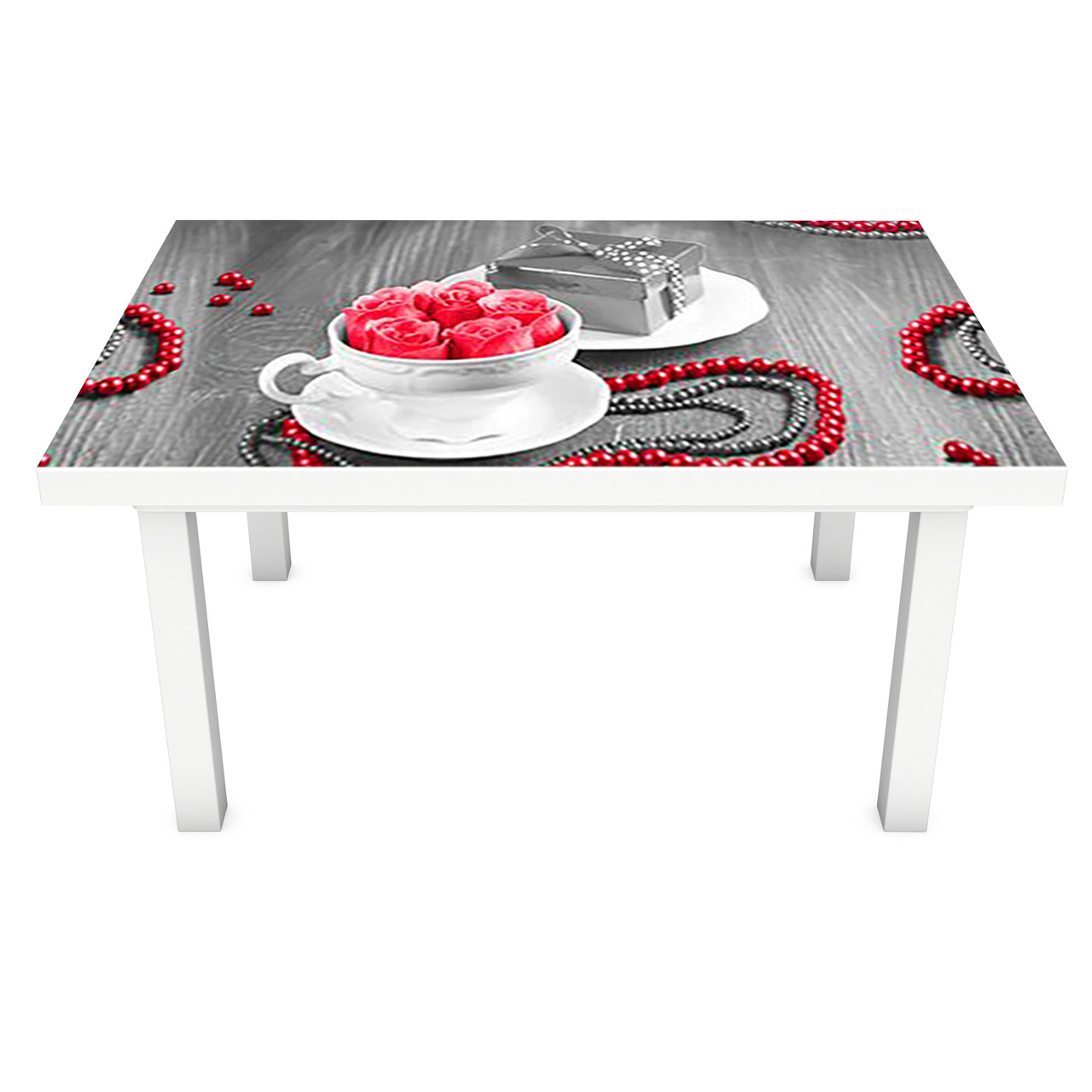 Наклейка на стіл Троянди і Чашки (ПВХ інтер'єрна плівка для меблів) фешн Абстракція Сірий 600*1200мм, фото 1