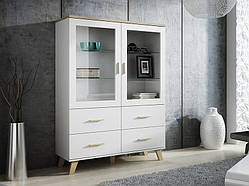 Вітрина Lotta 120 2D4S білий / дуб Сонома, чорний, чорний, дуб Вотан