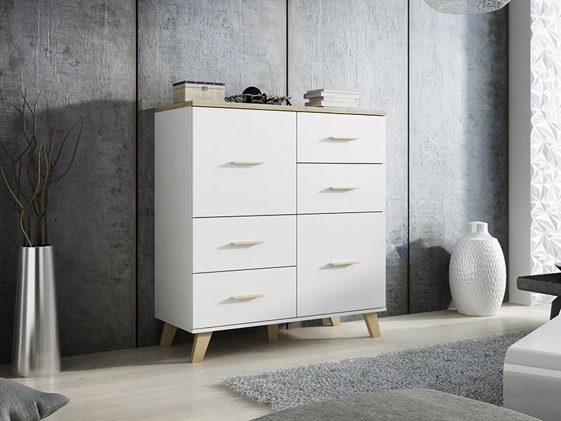 Комод Lotta 110 2D4S білий / дуб сонома, чорний, чорний, дуб Вотан