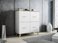 Комод Lotta 110 4D білий / дуб Сонома, чорний, чорний