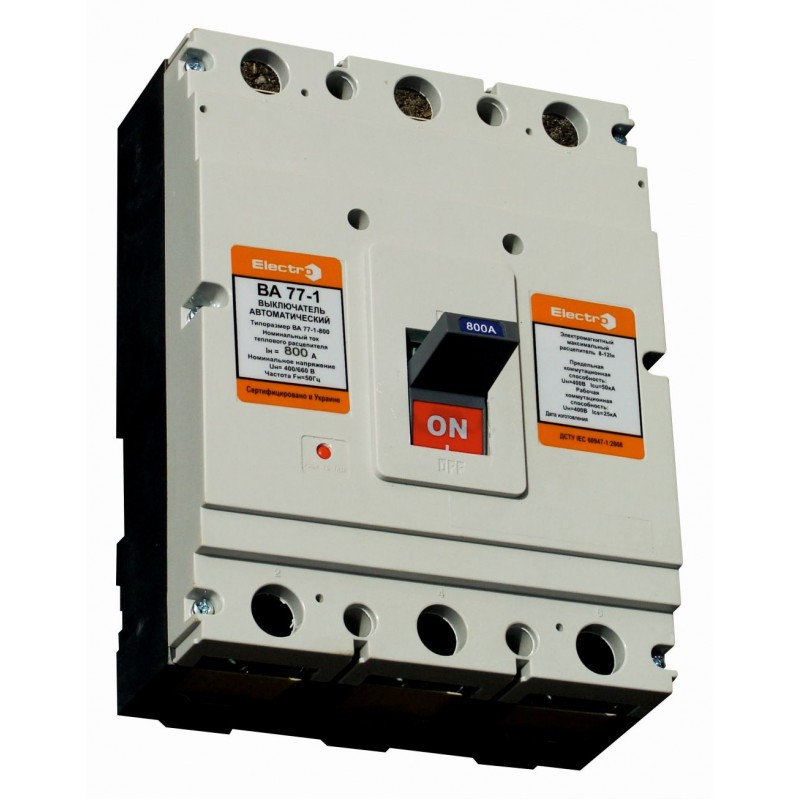 Автоматичний вимикач ElectrO ВА77-1-800 3 полюси 630А 10In (8-12In) Icu 75кА Ics 50кА 400В