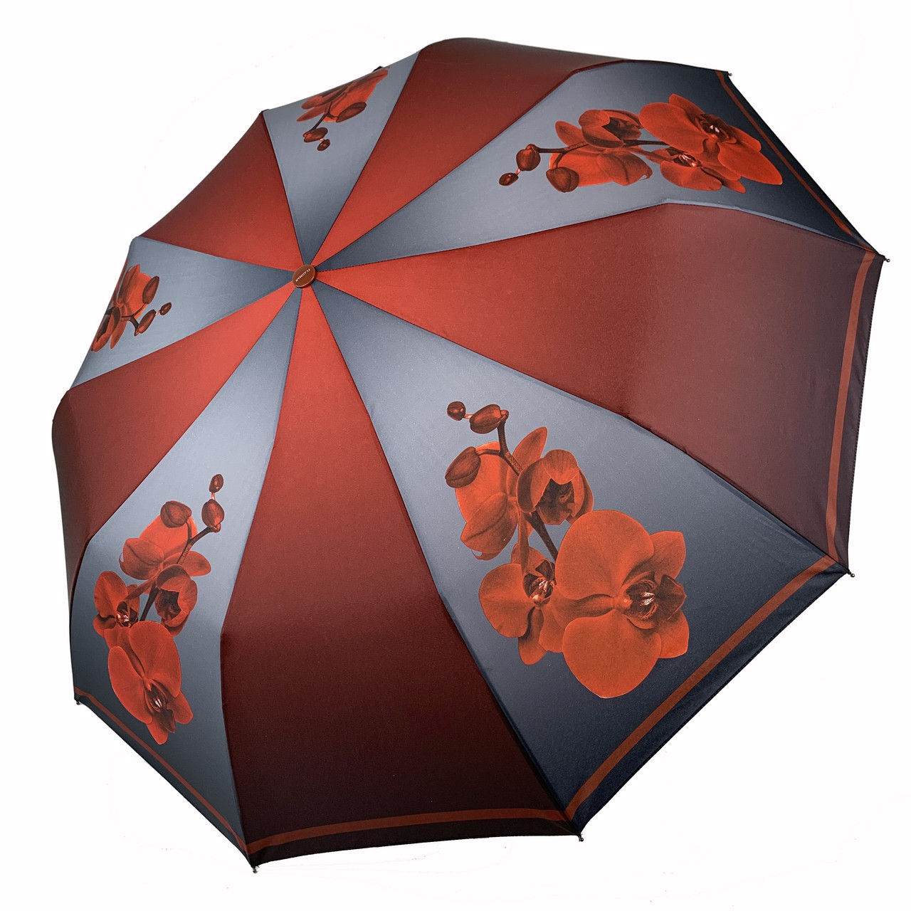 Жіноча складна автоматична парасоля з принтом орхідей від TheBest-Flagman, бордова, 0510-1