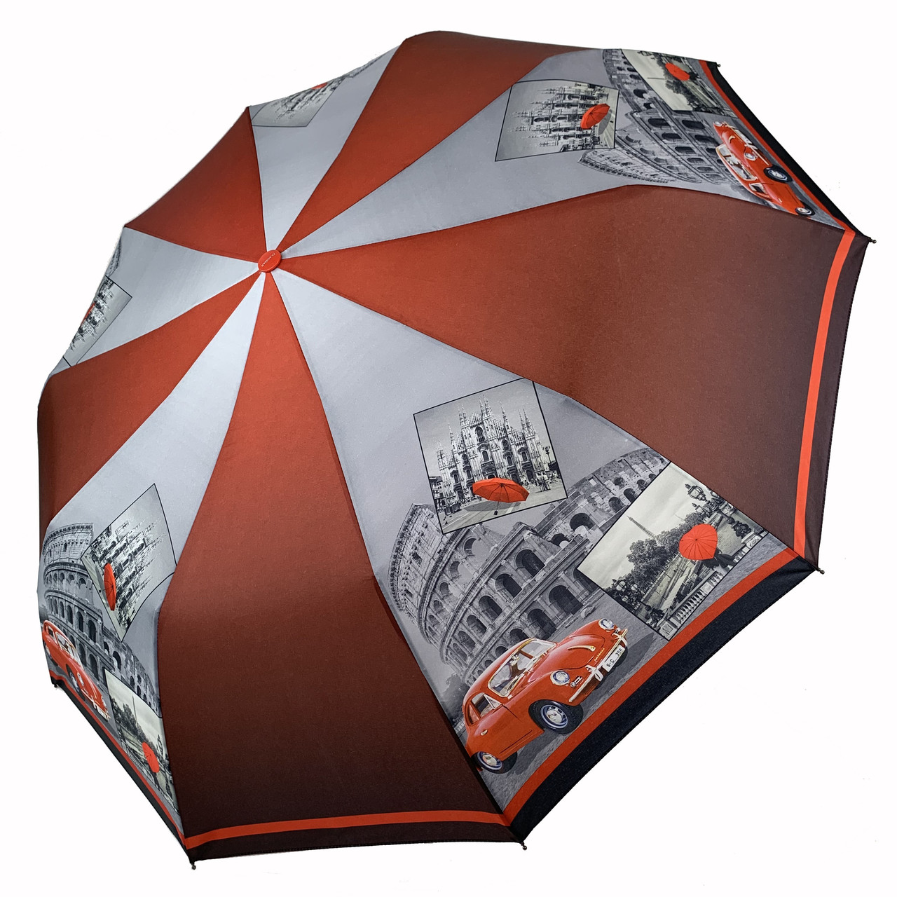 Жіноча складна парасоля напівавтомат c принтом Колізею від TheBest-Flagman, червоний, 0510-3