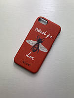 Чохол на Айфон Iphone 7/8/SE2020 червоний з принтом бренда Gucci Гуччі бджола
