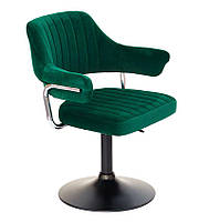 Крісло Jeff BK-Base зелений 1003 оксамит із підлокітниками на чорній опорі-бліні, з регулюванням висоти, фото 3