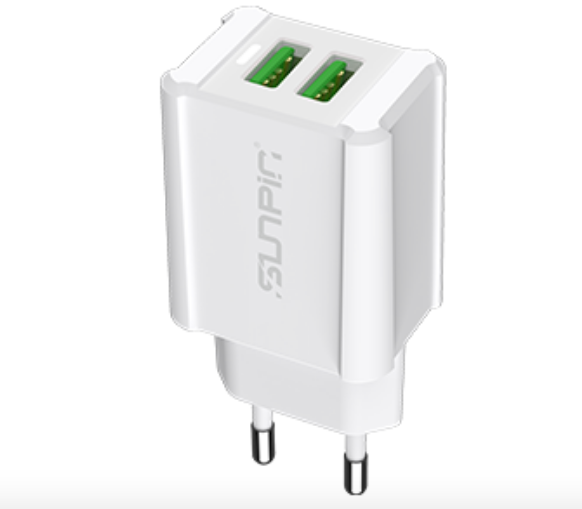 Сетевое зарядное устройство Sunpin XC-02, 5V/2.4A/2USB + cable micro White(качество)