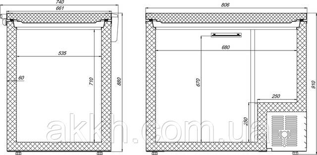 Картинка как выглядит чертёж Морозильный ларь с глухой крышкой M200Z Фото схема Морозильный ларь с глухой крышкой M200Z