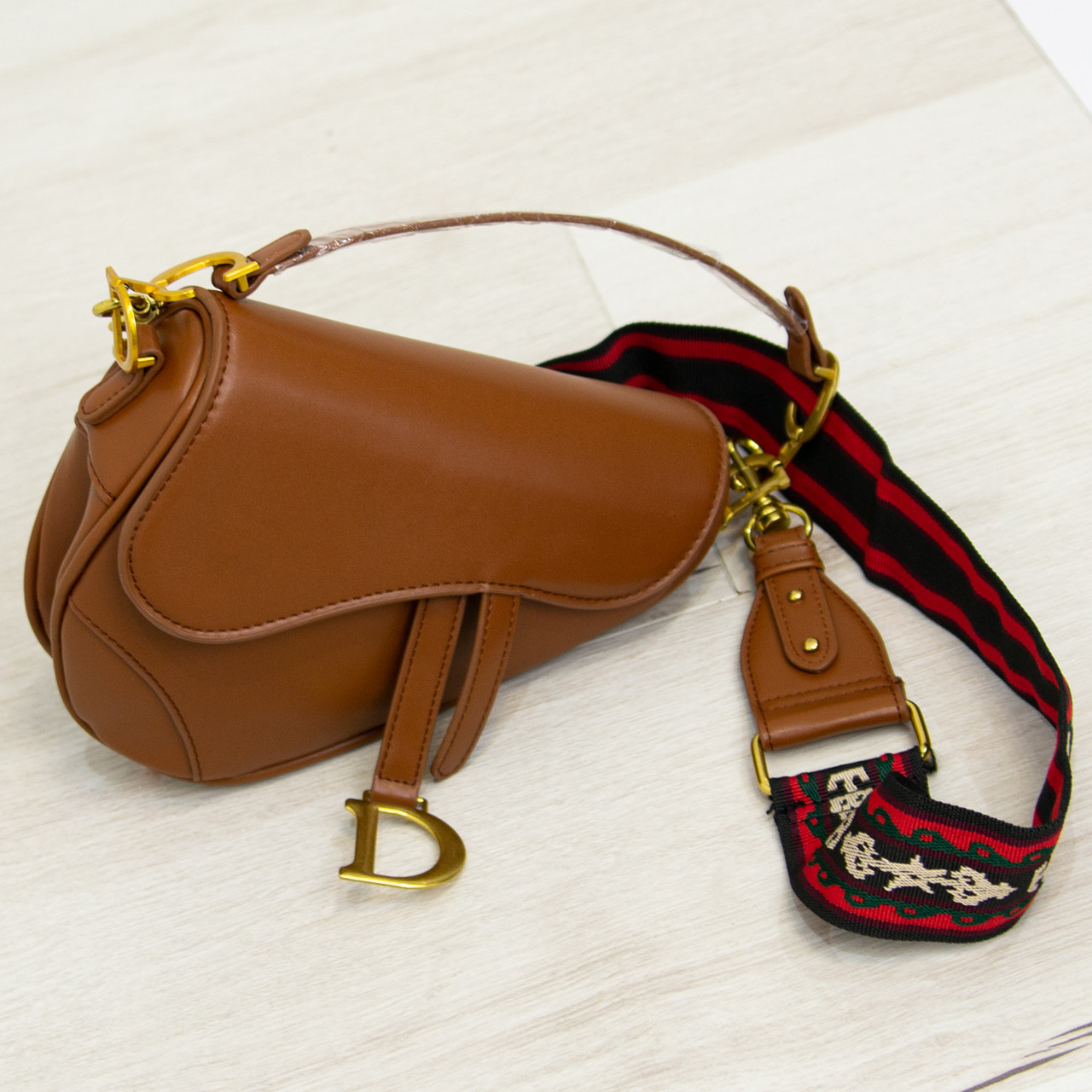 Жіноча стильна сумка-сідло Christian Dior рудого кольору, дві ручки (арт. 1628)