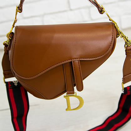 Оптом жіноча стильна сумка-сідло Christian Dior рудого кольору, дві ручки (арт. 1628), фото 4