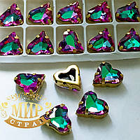 Серце в золотій оправі, колір Green Volcano, розмір 12x13 мм, 1 шт.