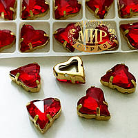 Серце в золотій оправі, колір Lt Siam, розмір 12x13 мм, 1 шт.