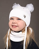 Детская шапка Arctic р. 44-47 см демисезонная для девочки 9-18 мес. с завязками 067-капелька-46 белый