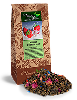 Зеленый чай c клубникой, ягодами годжи и лепестками роз Земляника со сливками 500 грамм