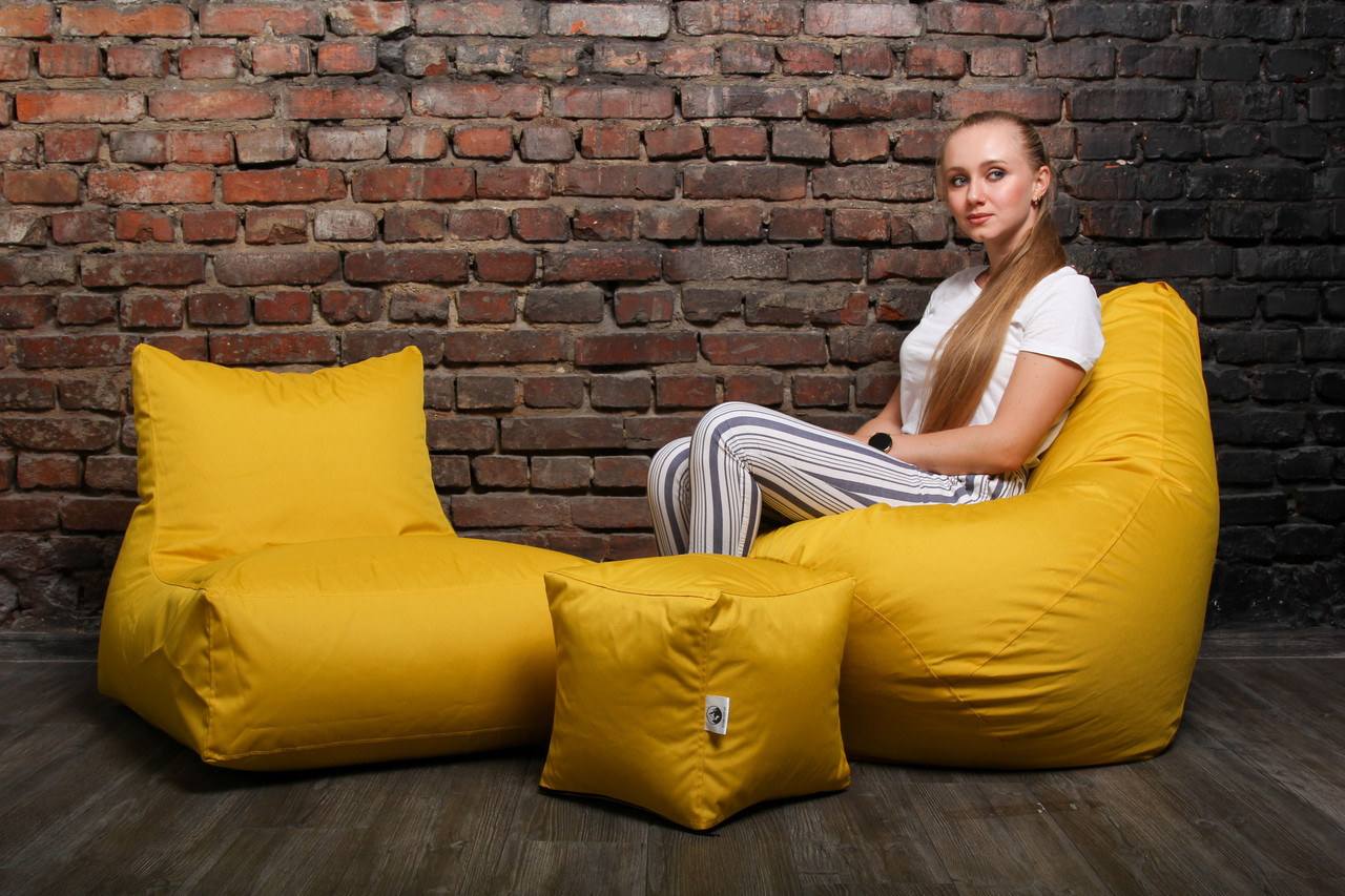 Жовтий Набір безкаркасних меблів (крісло мішок, диван, пуф) XL