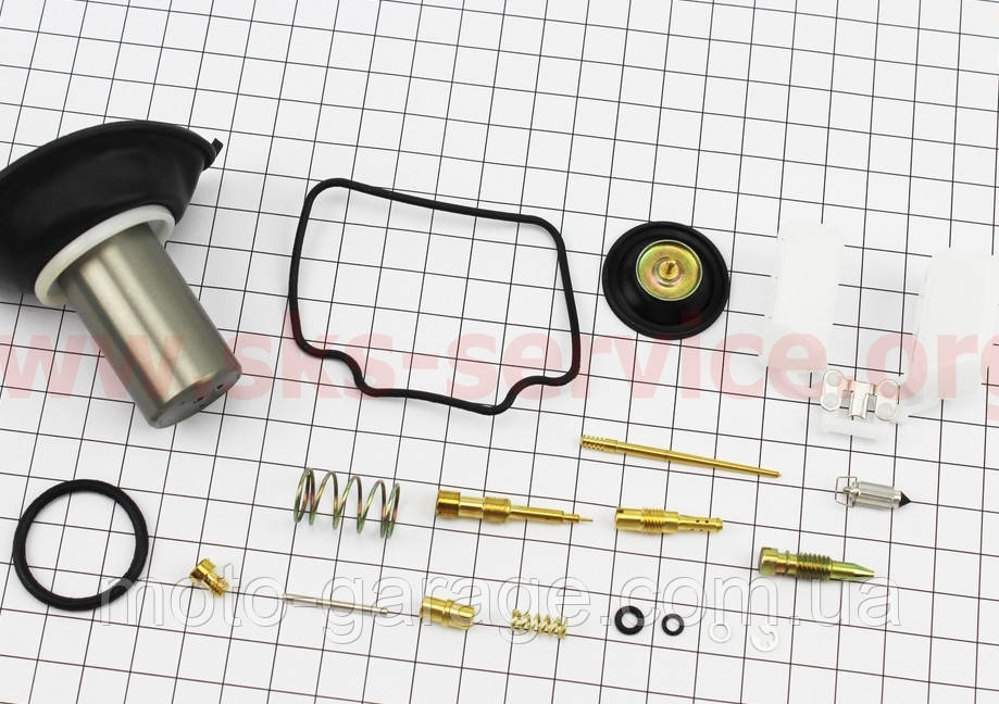 Ремонтний к-кт карбюратора 150сс, 15 деталей + поплавець + мембрана 24 мм + мембрана прискорювальна