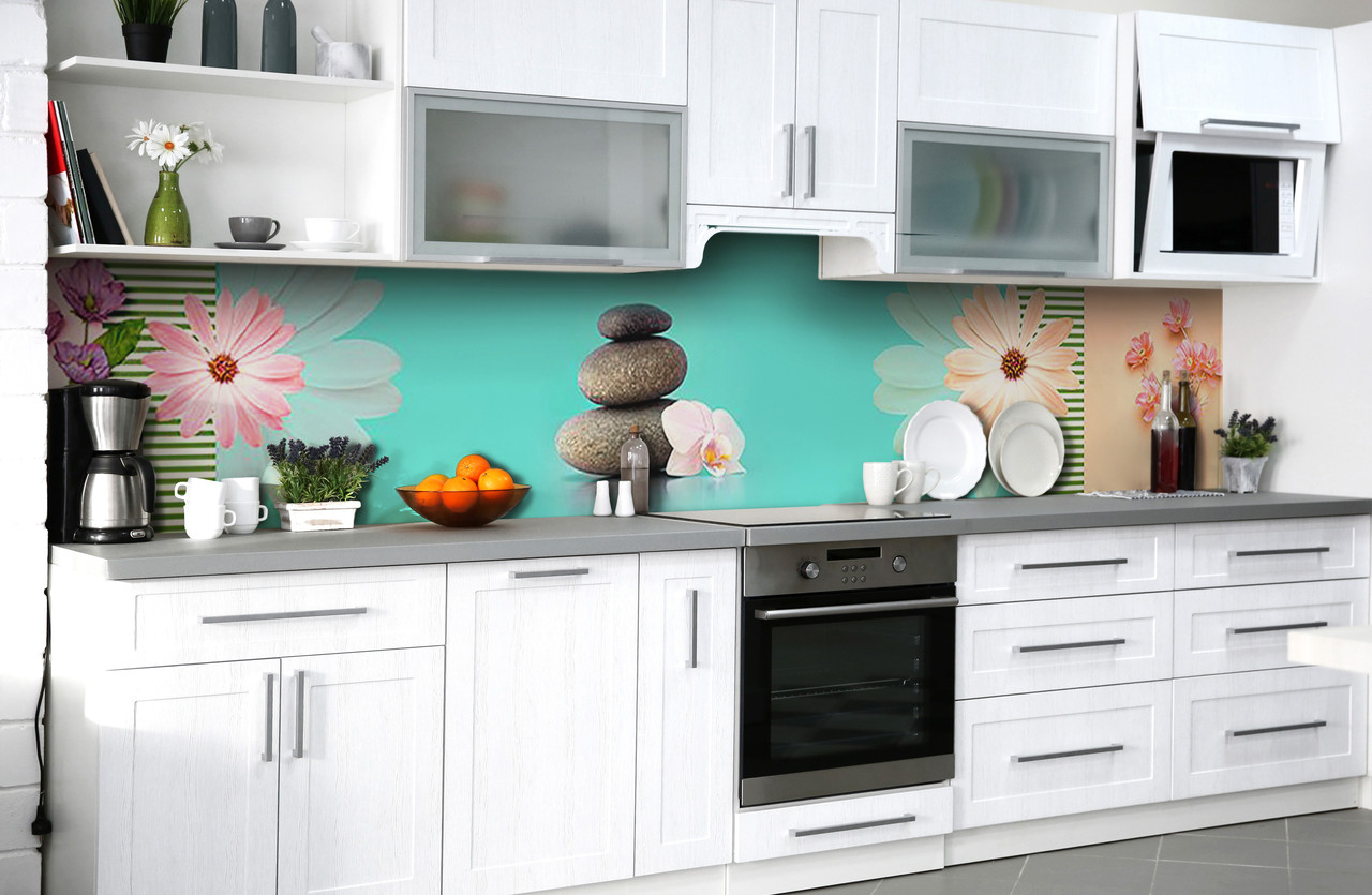 Кухонний фартух Камені і Квіти (вінілова наклейка для кухні ПВХ плівка скіналі) Абстракція Блакитний, фото 1