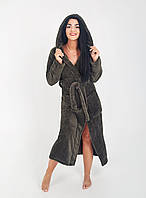 Халат жіночий махровий із капюшоном довгий колір хакі