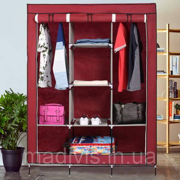 Складана тканинна шафа одягу Storage Wardrobe 88130 на 3 секції Бордова