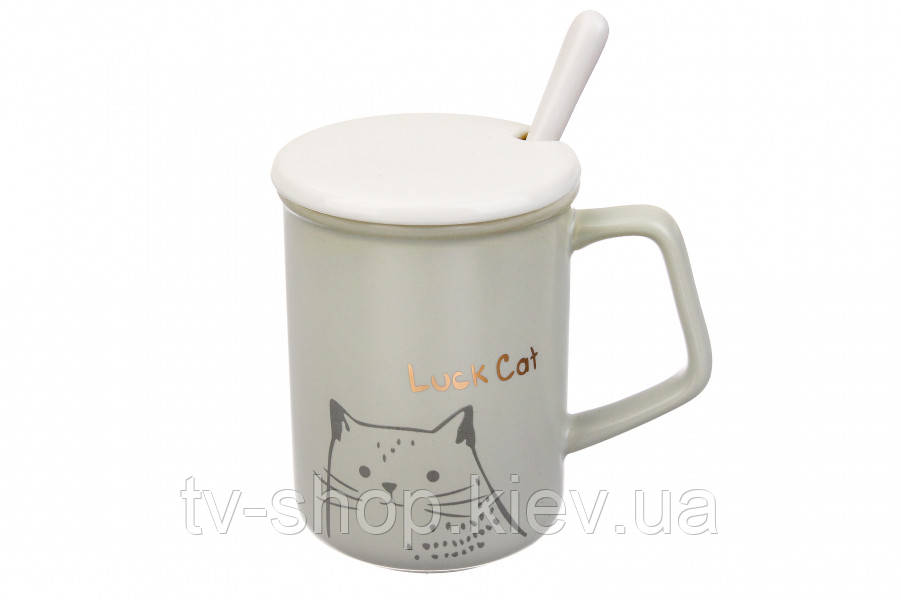 Чашка з кришкою Luck Cat,400 мл, фото 1