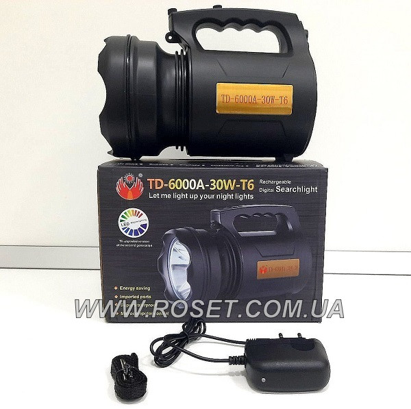 Ліхтар ручний акумуляторний TD-6000 з діодом потужністю 15Вт