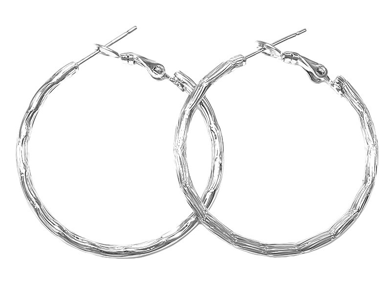 Булатні сережки-кільця рифлені. Родій. Діаметр: 3,3 см. Ширина: 3 мм.