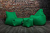 Зелений набір м'яких безкаркасних меблів (крісло мішок, диван, пуф), фото 7