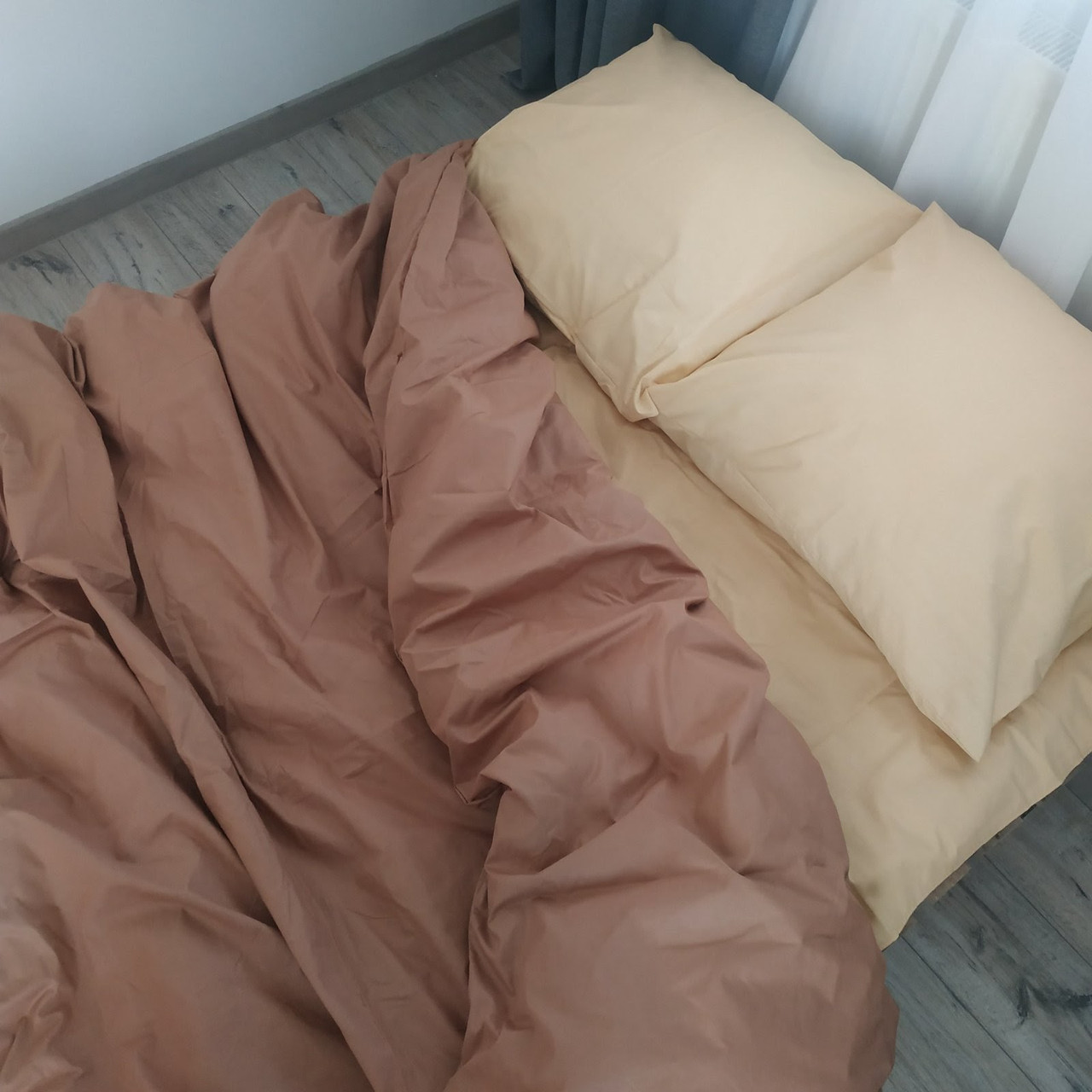 Комплект постільної білизни Бязь Голд Однотонний коричневий + бежевий