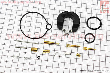 Ремонтний комплект карбюратора Honda DIO 50, 17 деталей + поплавець Scorpion