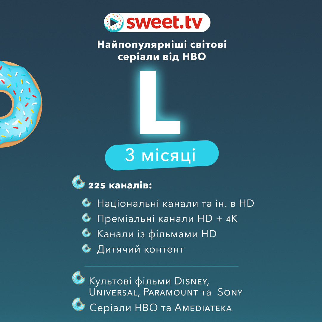 Підписка SWEET TV ТАРИФ "L" 321 канал ТВ - 10000 фільмів - прем'єри - 3 міс