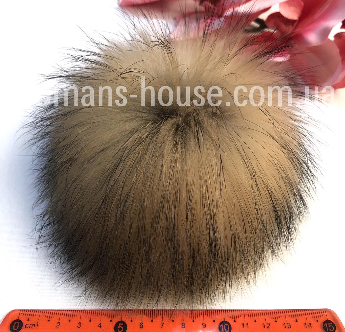 Хутряний бубон (помпон) з єнота Фінського 16-18 см., фото 1