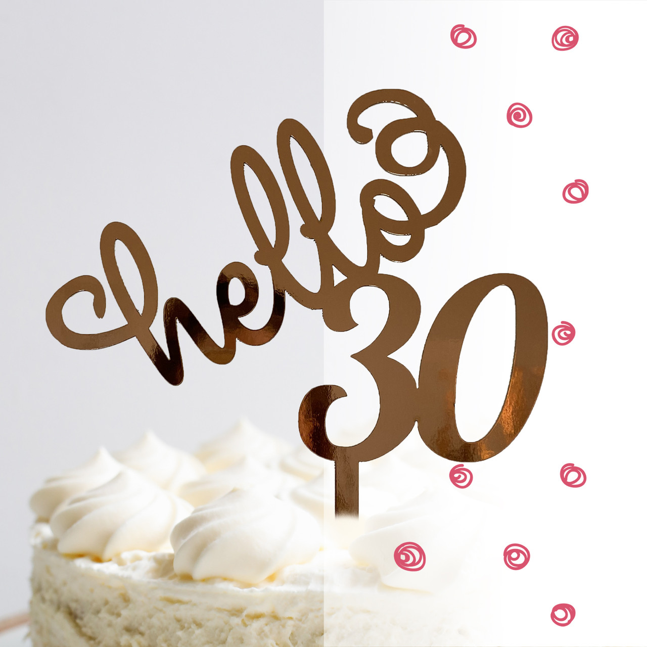 Топер фігурка на торт дзеркальний двосторонній Manific Decor "Hello 30"