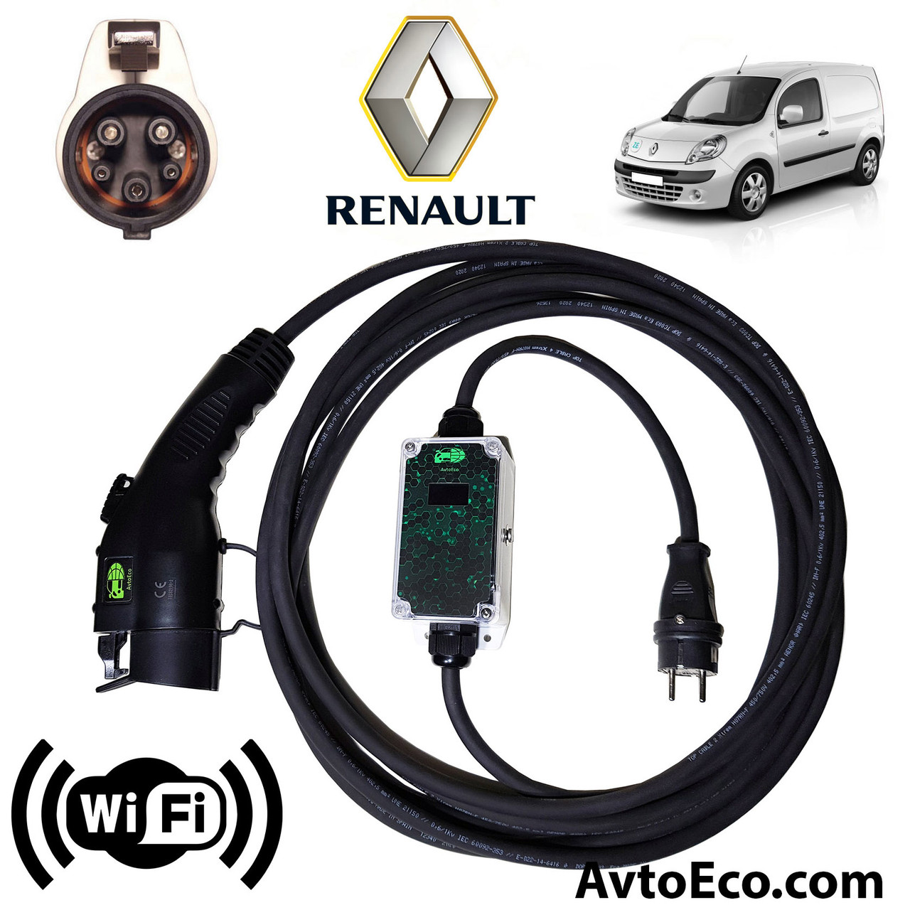 Зарядний пристрій для електромобіля Renault Kangoo ZE AutoEco J1772-16A-Wi-Fi