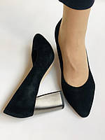 Жіночі модельні туфлі-човники високої якості. Натуральна замша. Колір чорний Рolann. Розмір 35 39 40, фото 5