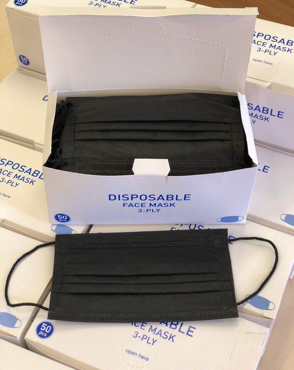 ЧОРНІ МЕДИЧНІ МАСКИ! Коробка 50 шт. три шари, заводські з фільтром і вставкою для носа! Кількість обмежена