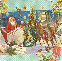 Салфетка декупажная Санта с подаркаим на санях 5194