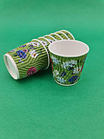 Одноразовые бумажные стаканы гофрированные Цветы, 110мл, Маэстро, 20 шт/пач