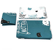 Постільна білизна Королева Ночі (Ранфорс) | Євро комплект | 50х70 | Коти на бірюзовому, фото 3