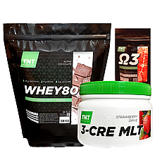 Комплект для набору маси: 2 кг Протеїн Whey Poland, 80% альпійський шоколад + Креатин + Омега-3 у Подарунок!