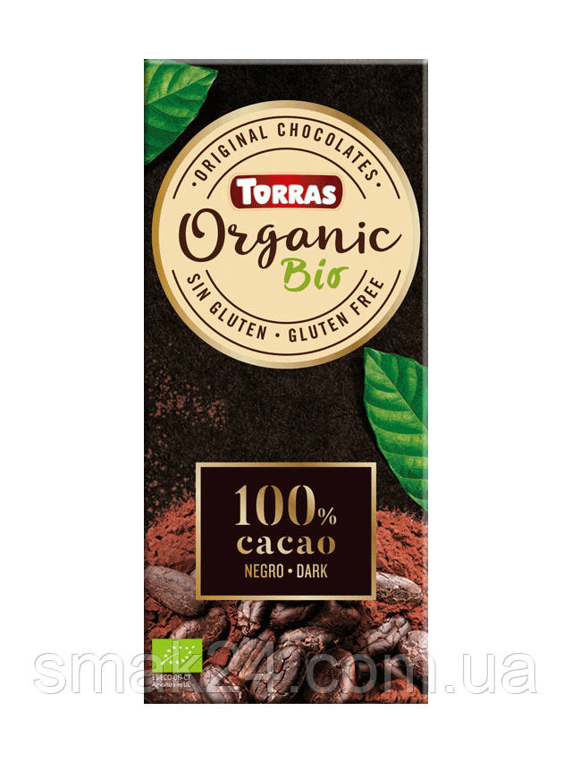 Шоколад чорний без глютену Organic Bio 100% cacao negro dark Torras 100 г Іспанія