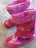 Чоботи дитячі гумові для дівчинки, рожеві, ТМ Dual (Дюаль) з утеплювачем, розмір 22-29.