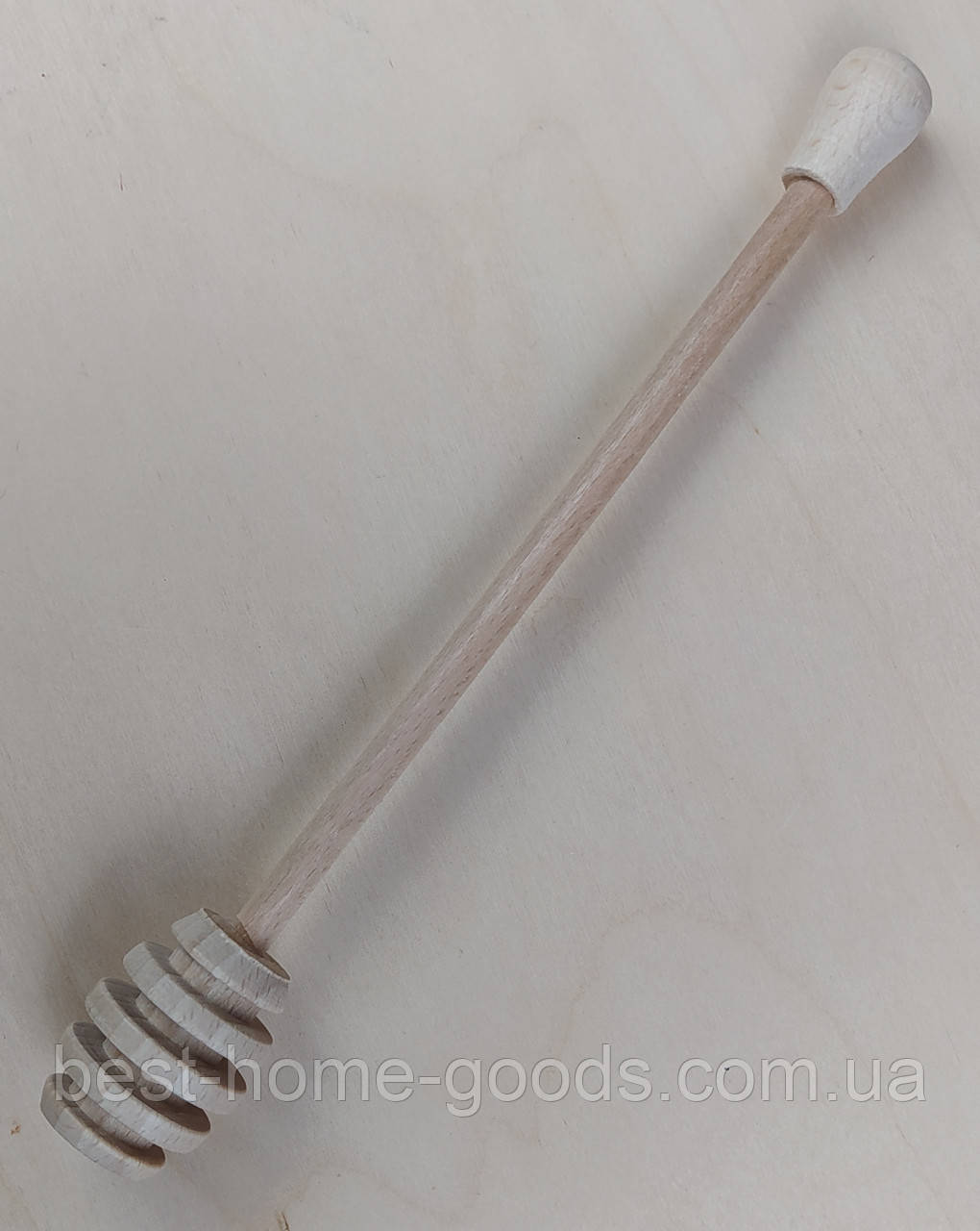 Дерев’яна спіральна ложка для меду з бука 18,5 см – натуральний медовий шпатель, фото 1